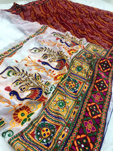 Sensational Maroon Color Designer Georgette Real Mirror Embroidered Cotton Thread Khatchi Stone Work Designer Saree Blouse For Wedding