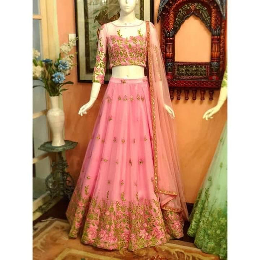 Energetic Pink Color Net Fancy Multi Coding Work Lehenga Choli Online