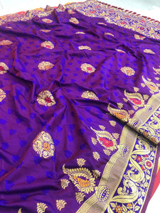 Phenomenal Violet Color Wedding Wear Silk Jacquard Designer Resham Zari Weaving Designer Saree Blouse