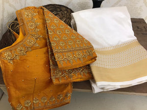 Thrilling Mustard Color Designer Weaving Chit Pallu Raw Nylon Silk Wedding Wear Designer Saree Full Stitched Blouse