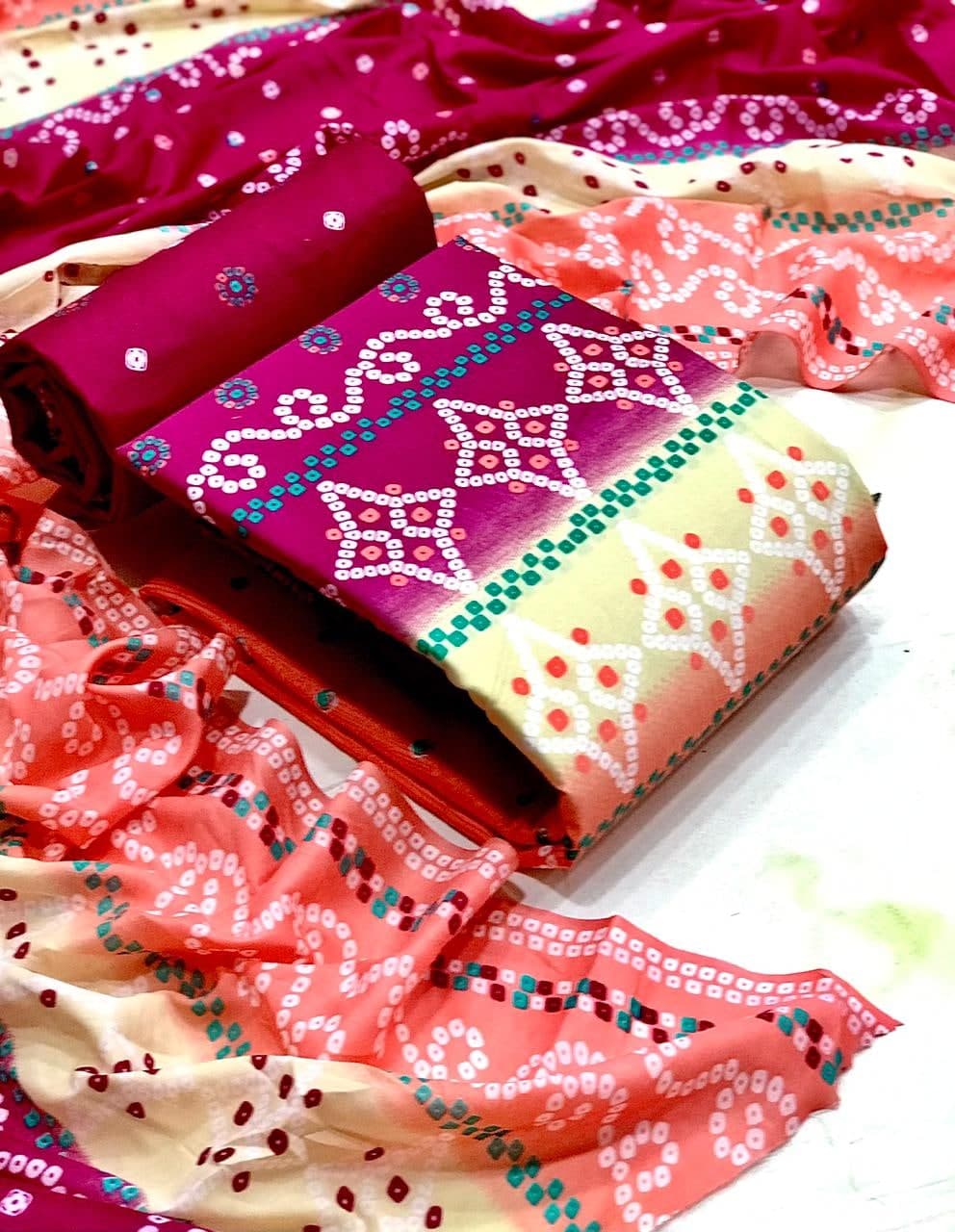 Classic Magenta Color Cotton Fancy Printed Bandhani Salwar Suit