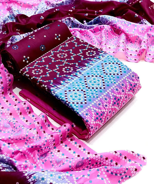 Beautiful Wine Color Cotton Bandhej Printed Salwar Suit