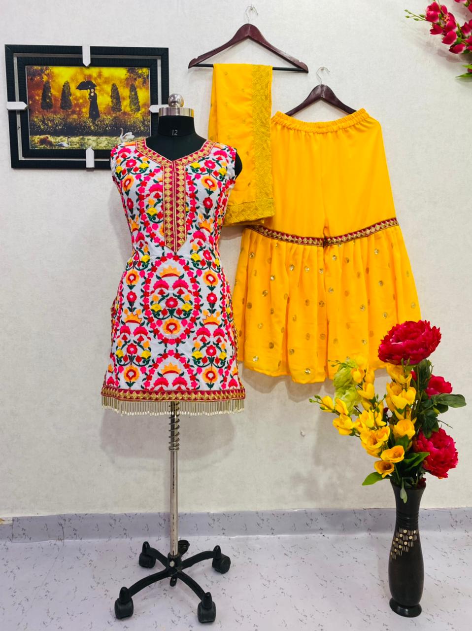 Yellow Color Women's Sharara Plazzo Georgette Suit