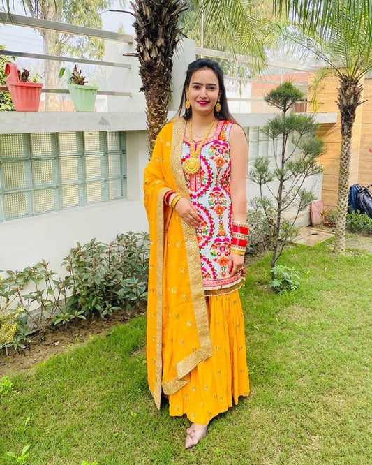 Yellow Color Women's Sharara Plazzo Georgette Suit