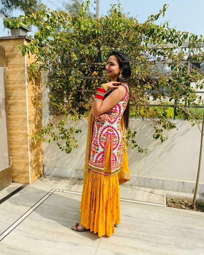 Yellow Color Women's Sharara Plazzo Georgette Suit
