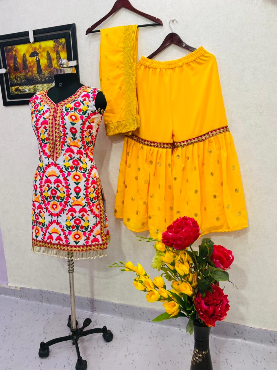 Yellow Color Women's Sharara Plazzo Georgette Suit
