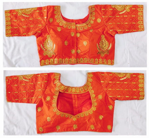 Scarlet Color Wedding Wear Fantom Silk Zari Thread Work Full Stitched Blouse