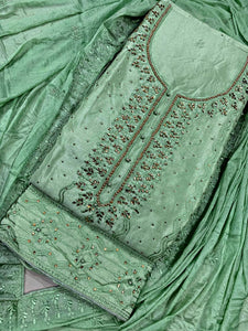 Mint Color Designer Machine Stone Moti Embroidered Work Chinon Salwar Suit For Function Wear