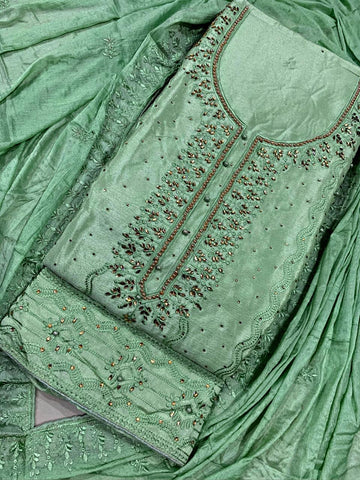 Mint Color Designer Machine Stone Moti Embroidered Work Chinon Salwar Suit For Function Wear
