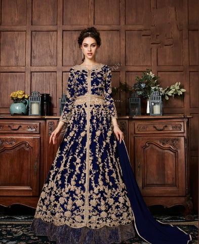 Navy Blue Color Designer Butterfly Net Embroidered Dori Patti Codding Stone Work Salwar Suit For Function Wear