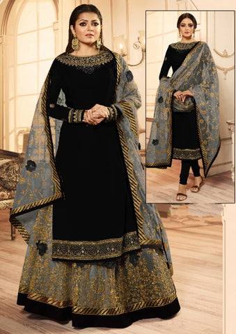 Black Color Wedding Wear Satin Georgette Multi Zari Embroidered Stone Work Salwar Suit
