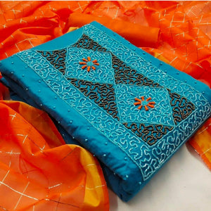 Festive Sky Blue Color Party Wear Chanderi Designer Khatli Work Fancy Salwar Suit Online