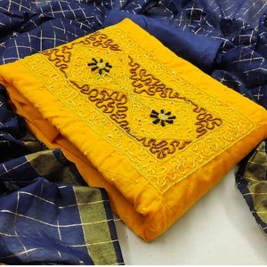 Stylish Yellow Color Festive Wear Khatli Work Designer Chanderi Semi Stitched Salwar Suit for women