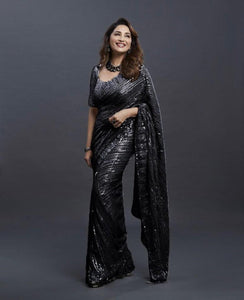 Shattering Black Heavy Sequence Work Saree Blouse For Women