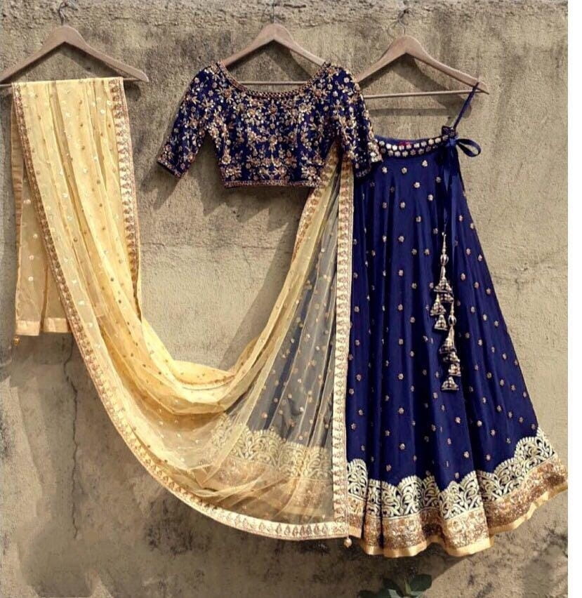 Surprising Wear Royal Blue Color Fancy Silk Banglori Embroidered Work Lehenga Choli for women