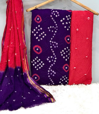 Party Wear Cotton Hand Dyeing Bandhej Print Dress Material