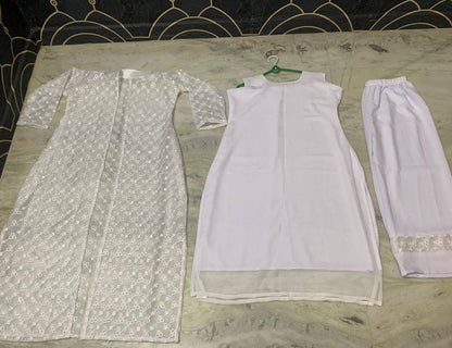 Exceptional White Color Designer Chine Stitched Work Georgette Indo Western Suit