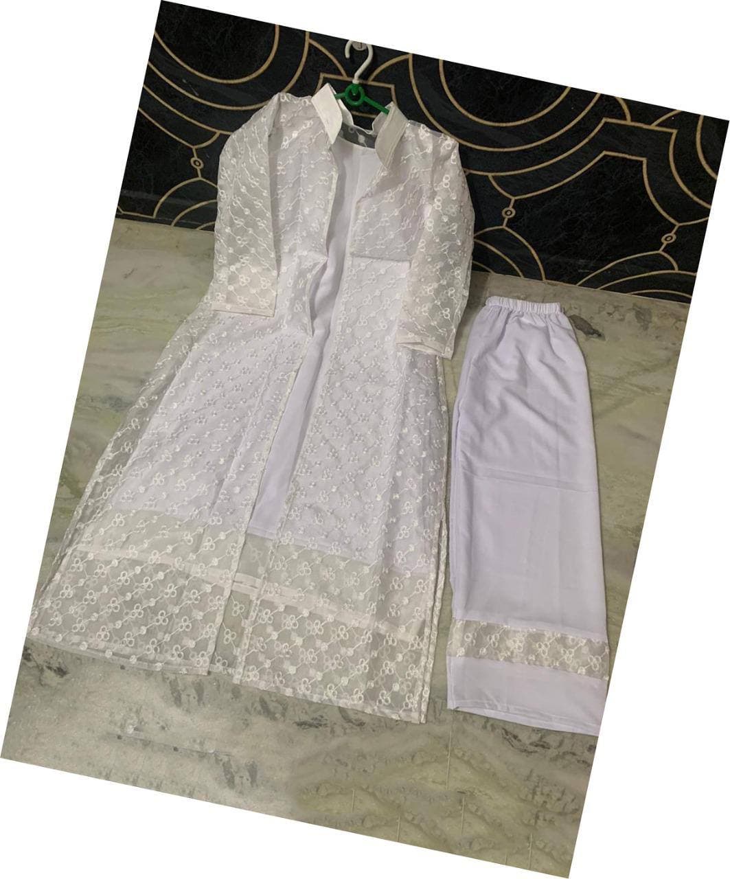 Exceptional White Color Designer Chine Stitched Work Georgette Indo Western Suit