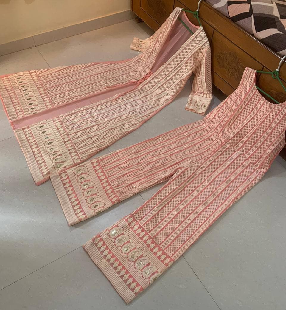 Enamoring Pink Color Festive Wear Georgette Sequence Chine Work Indo Western Suit