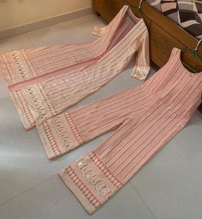 Enamoring Pink Color Festive Wear Georgette Sequence Chine Work Indo Western Suit