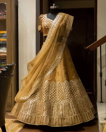 Adorable Mustard Color Festival Wear Organza Embroidered Work Lehenga Choli