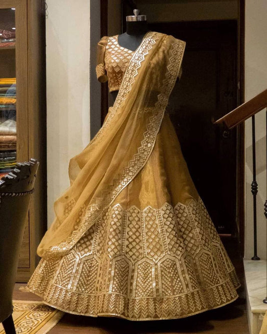 Adorable Mustard Color Festival Wear Organza Embroidered Work Lehenga Choli