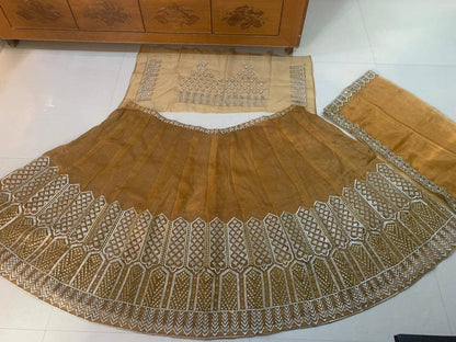Adorable Mustard Color Festival Wear Organza Embroidered Work Lehenga Choli