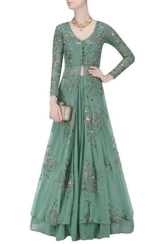 Imperial Sea Green Color Function Wear Georgette Chine Sequence Work Indo Western