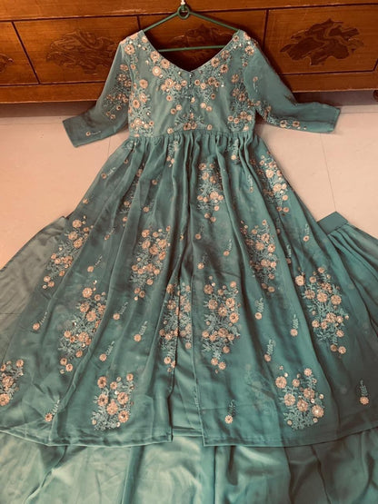 Imperial Sea Green Color Function Wear Georgette Chine Sequence Work Indo Western