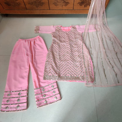 Absolute Pink Color Mirror Embroidered Work Georgette Salwar Suit