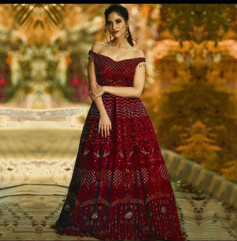Classic Red Color Georgette Stitched Work Wedding Wear Salwar Suit