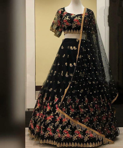 Ravishing Black Color Occasion Wear Fancy Net Embroidered Zari Thread Work Lehenga Choli