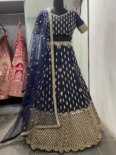 Amazaballs Navy Blue Color Bridal Wear Silk Embroidered Mirror Work Lehenga Choli
