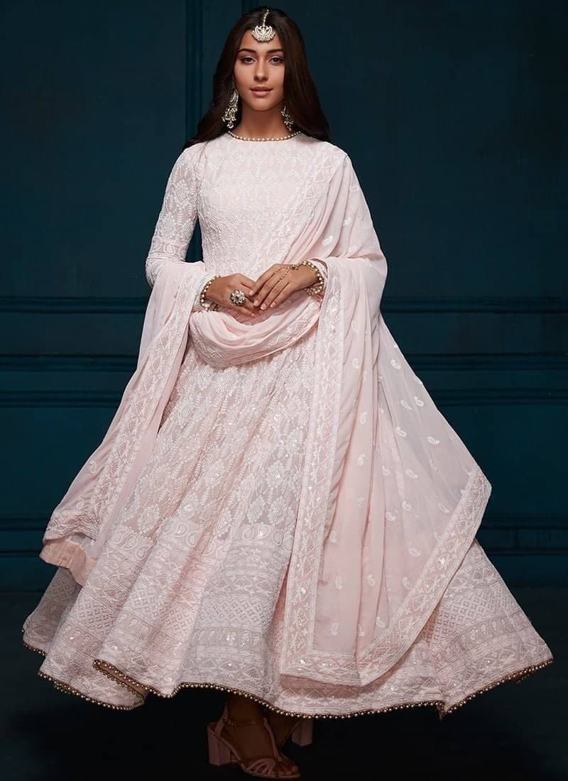 Wondrous Peach Color Occasion Wear Georgette Embroidered Work Salwar Suit