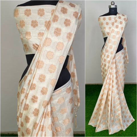 Wonderful Cream Color Sana Silk Fancy Jacquard Work Saree Blouse