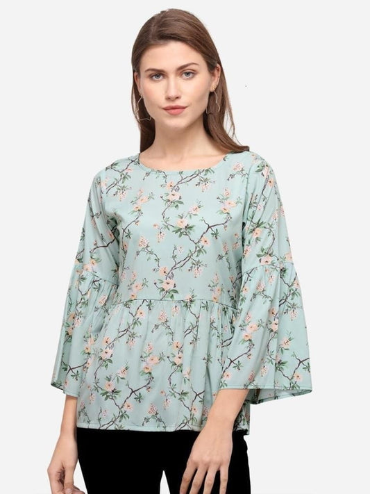 Amazaballs Sea Green Color Full Stitched American Crape Digital Printed Top