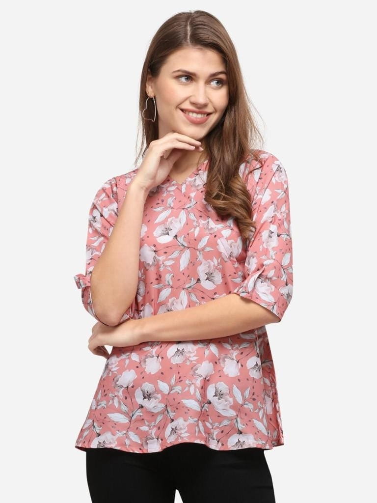 Dazzling Pink Color Full Stitched Digital Printed Western Wear American Crape Top