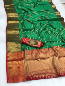 Marvellous Rama Green Color Wedding Wear Banarasi SIlk Heavy Pallu All Over Zari Weaving Border Saree Blouse