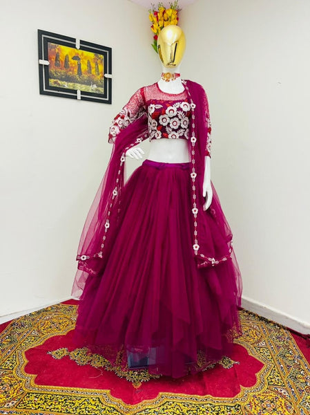 Classic Rani Pink Color Butterfly Net Sequence Work Festive Wear Lehenga Choli