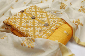 Fabulous Yellow Color Party Wear Cotton Designer Embroidered Work Fancy Salwar Suit