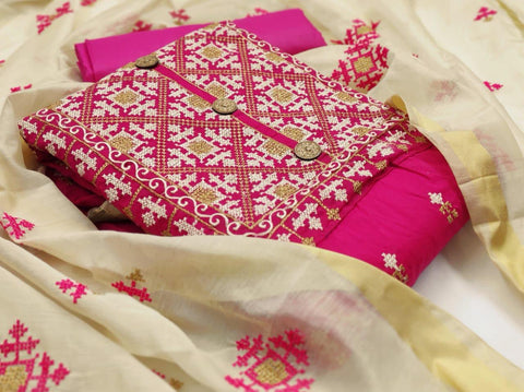 Sensational Festive Wear Rani Pink Color Designer Cotton Embroidered Work Designer Salwar Suit