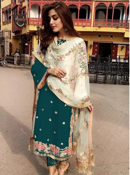 Glamrous Rama Color Occasion Wear Sequence Work Georgette Salwar Suit