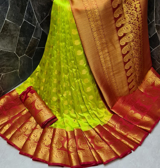 Devastating Light Green Color Pallu Nylon Silk Dying Material Saree Blouse