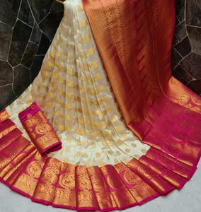 Wonderful Rani Pink Color Festival Wear Nylon Silk Dying Material Grand Pallu Saree Blouse Online