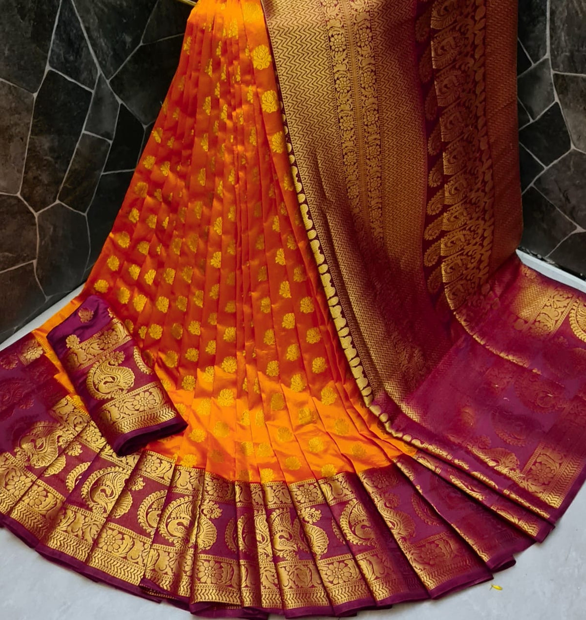 Magnificent Orange Color Designer Silk Nylon Rich Pallu Dying Material Function Wear Saree Blouse