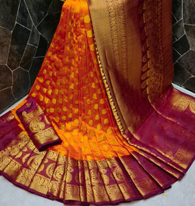 Magnificent Orange Color Designer Silk Nylon Rich Pallu Dying Material Function Wear Saree Blouse