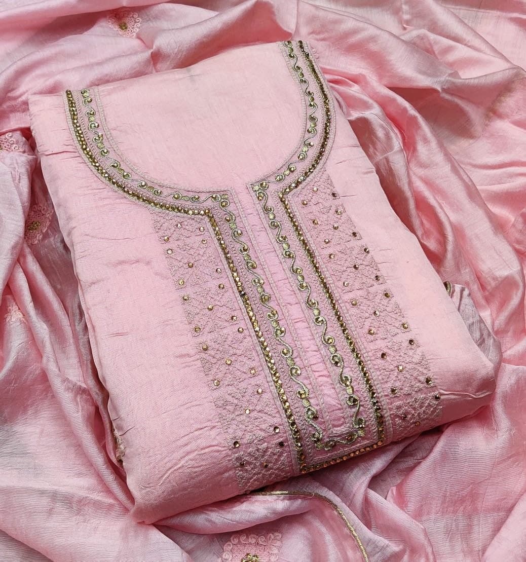 Amazing Baby Pink Color Running Wear Stone Work Chanderi Salwar Suit