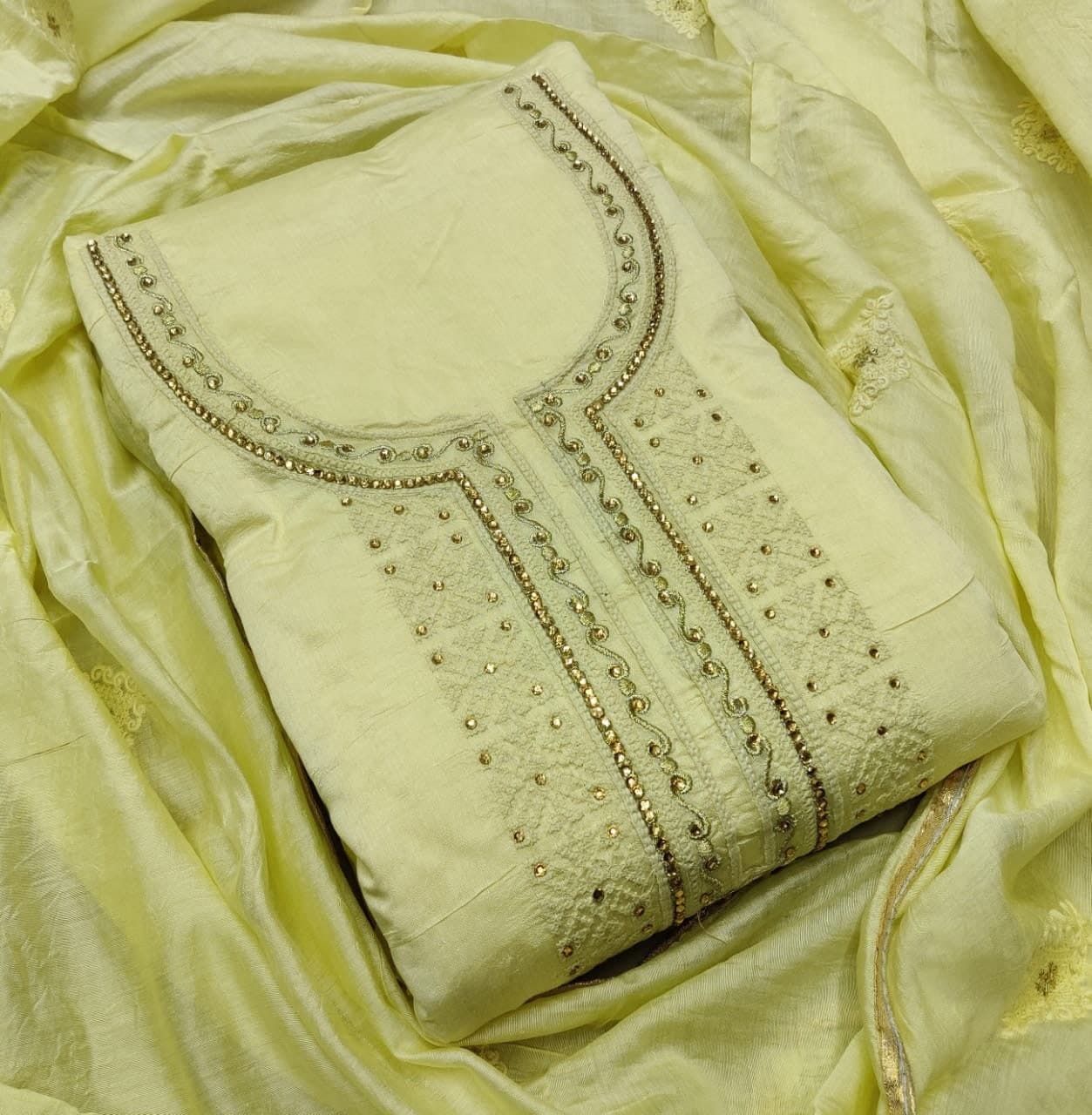 Captivation Cream Color Function Wear Chanderi Embroidered Work Salwar Suit