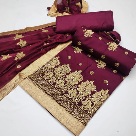 Outstanding Wine Color Fancy Work Jam Cotton Salwar Suit