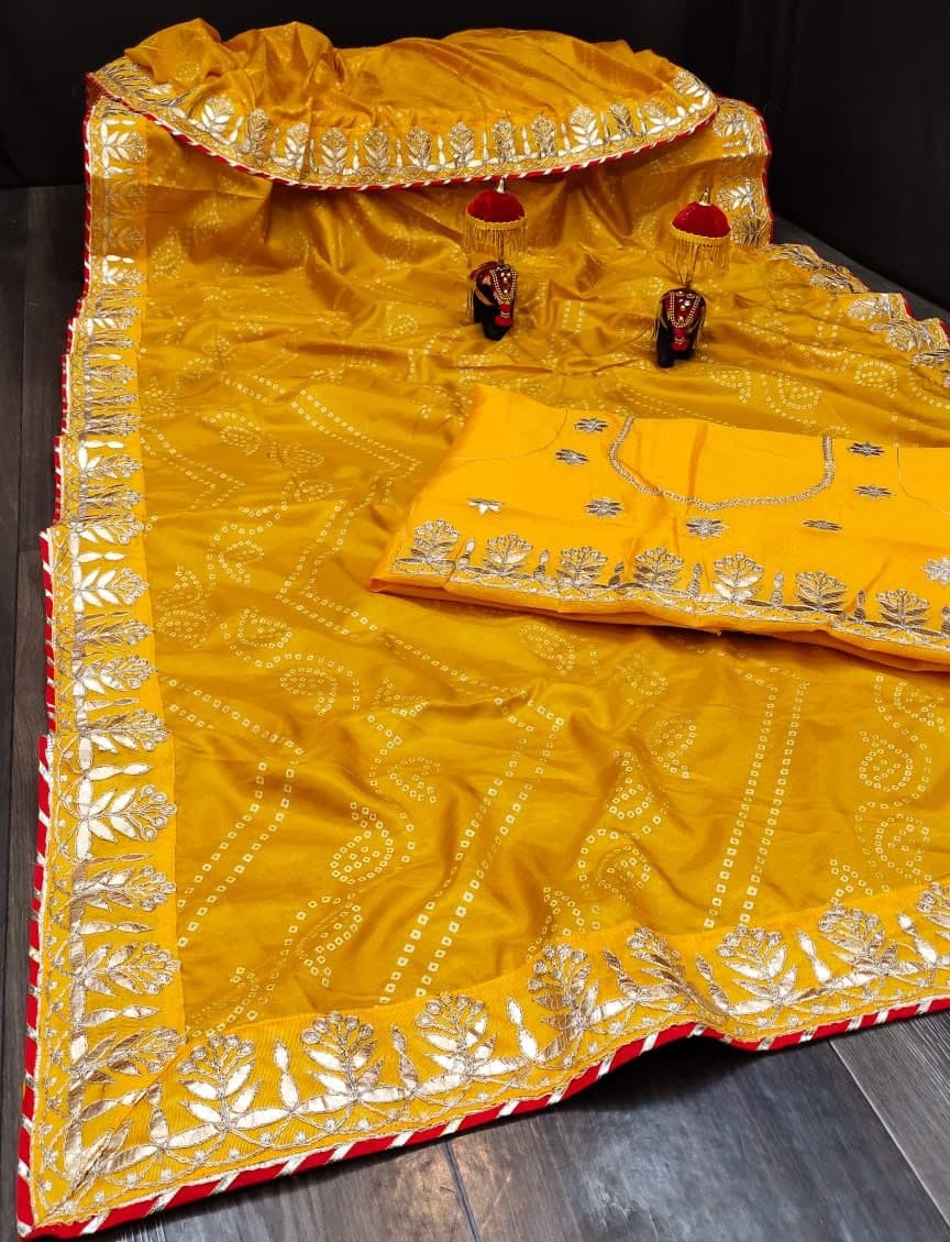 Bewildering Yellow Color Occasion Wear Silk Foil Printed Design Saree Blouse